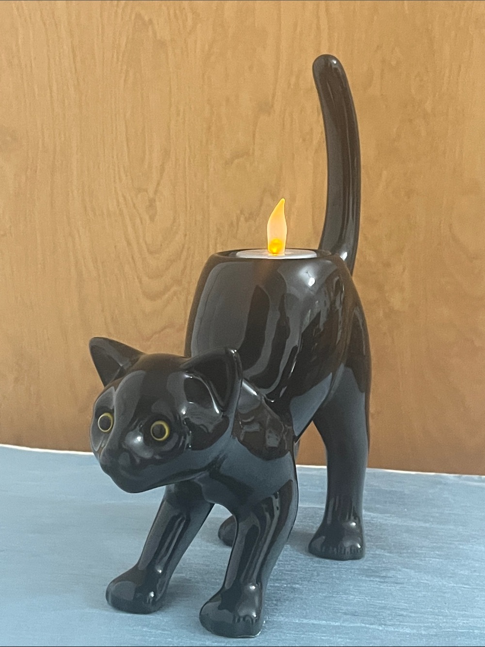Vintage PartyLite Black Cat Ceramic Tealight Candle Holder (P9415) - Halloween